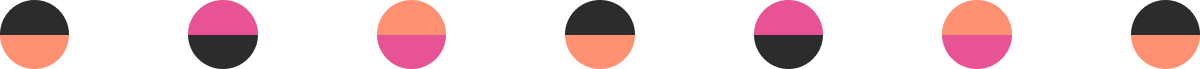 Line of multicolored dots, each split into two different colors.