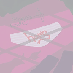 Semi-transparent photo of the album Songs of Her’s by Her’s. Clothes scattered on the floor, the underwear says 'hers,' with a window reflection.